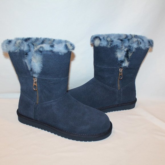 NIB UGG KOOLABURRA CLASSIC SHORT ARIBEL LEOPARD BLUE SUEDE FUR WINTER BO… - Picture 3 of 7